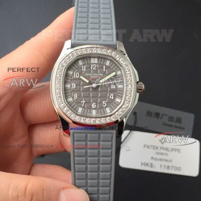 Perfect Replica Patek Philippe Aquanaut 5067a Grey Dial Diamond Bezel Women Watch 